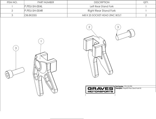 Kawasaki Ninja 400 / Ninja 500 - Rear Stand Hook Kit