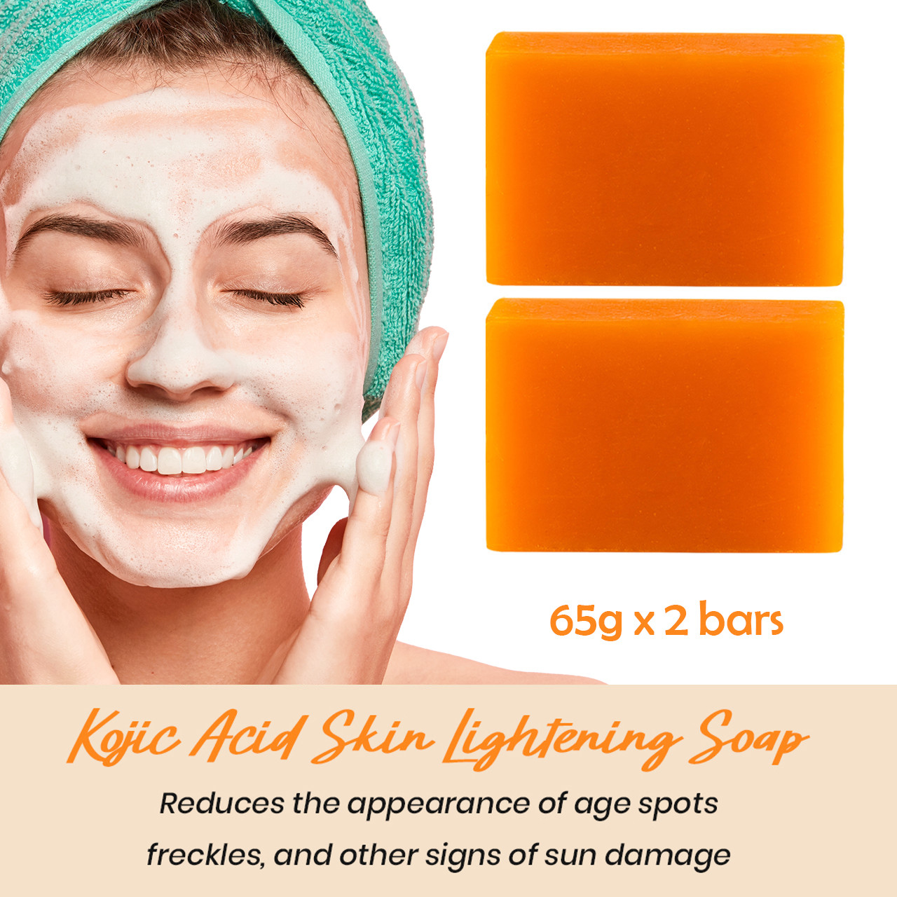Kojie San Skin Brightening Soap - Original Kojic Acid Soap for Dark Spots,  Hyperpigmentation, & Scars with Coconut & Tea Tree Oil - 65g x 2 Bars