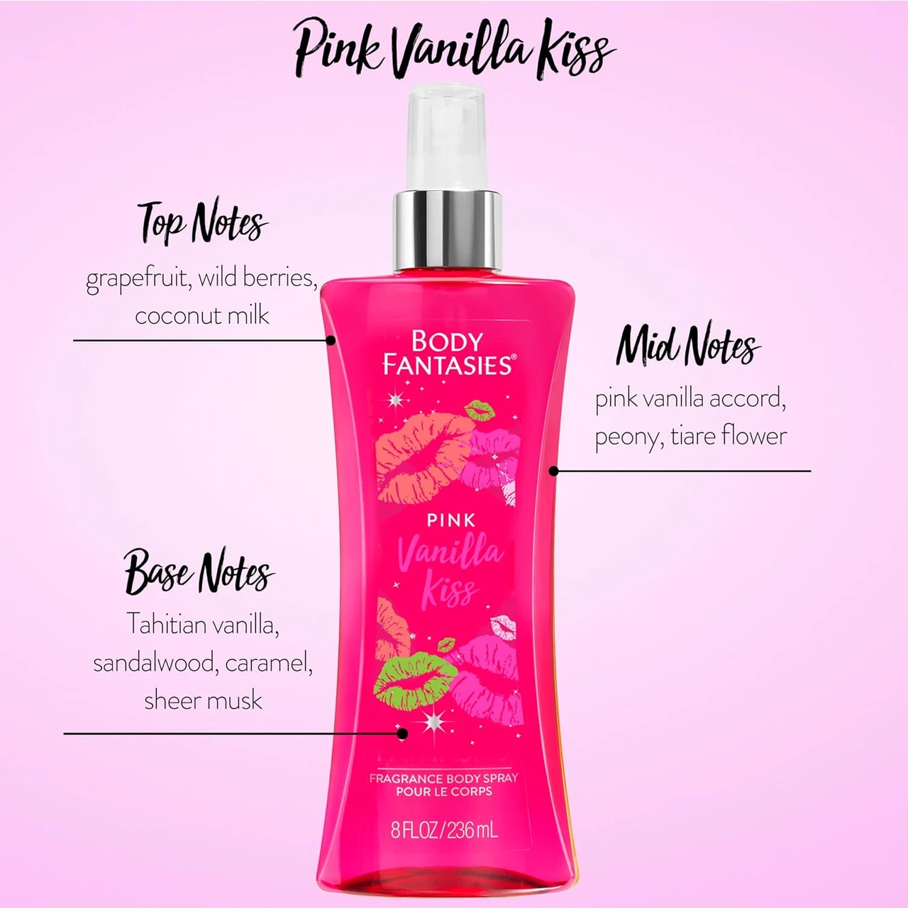 Body Fantasies Pink Vanilla Kiss Spray 8 oz
