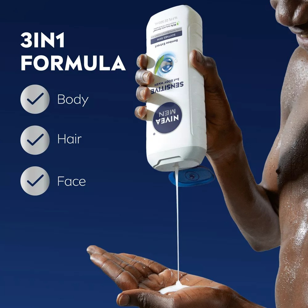 Nivea Sensitive 3-in-1 Body Wash for Men 16.9 oz - Gen C Beauty