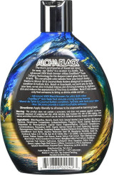 Back label and ingredients list of Tan Aszu U Aloha Black 13.5 fl oz tanning lotion bottle.