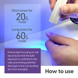 2-speed timed 20s and 60s  of Gen'C Béauty Handheld Mini LED UV Nail Lamp