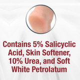 Contain 5% salicyclic  acid, skin softener, 10% urea, and soft white petrolatum