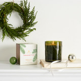 Package with Thymes Frasier Fir Pine Needle Green Glass Jar Candle 6.5 oz