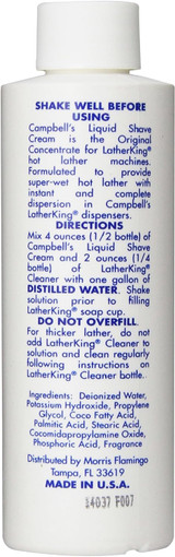 Back of Campbell Liquid Lather Shave Cream 8 oz