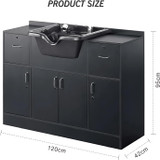 Szie of Gen'C Béauty Salon Shampoo Station with Bowl and Cabinet Black