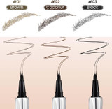 The three shades of the Gen'C Béauty Ultra-Thin Double Tip Liquid Eyebrow Pen with their swatches
