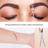 Water running over a brow drawn with the Gen'C Béauty Ultra-Thin Double Tip Liquid Eyebrow Pen