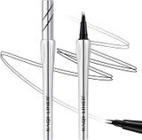 Gen'C Béauty Ultra-Thin Double Tip Liquid Eyebrow Pen in #03 Black, with the forked nib and a sample stroke