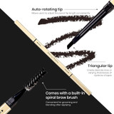 Twist-up triangular tip and spiral spoolie brush of the Gen'C Béauty Smooth Retractable Eyebrow Pencil