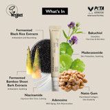 Ingredients focus with black rice and bakuchiol highlighted near the jar.