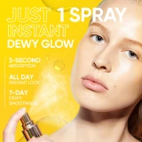 Model using SKINTIFIC serum mist over makeup for an instant glow