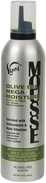 Vigorol Olive Oil Mega Moisture Mousse (12 oz / 354 ml) - Alcohol-Free Foaming Styling Mousse