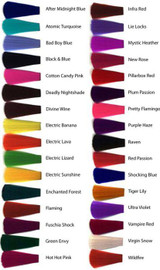 Manic Panic Hair Dye shade chart and color swatch results