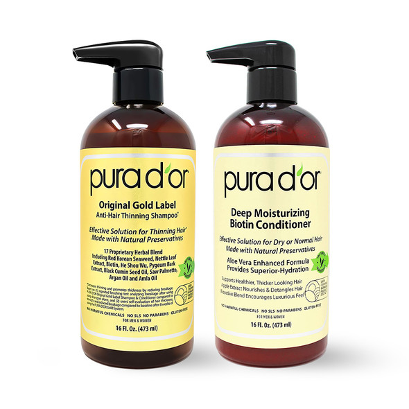 Pura D'or Original Gold Label Shampoo and Conditioner Set