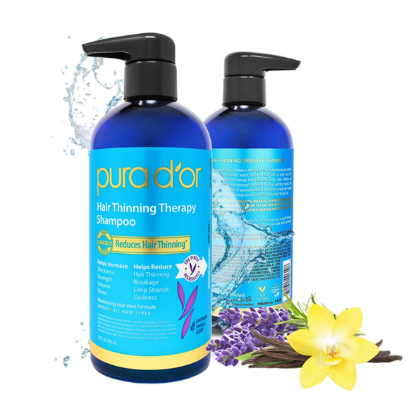 Back of Pura D'or Hair Thinning Therapy Vanilla & Lavender Shampoo 16 Oz