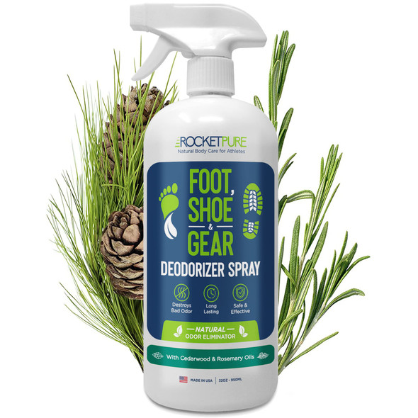 Rocket Pure Foot Shoe & Gear Deodorizer Spray With Cedarwood & Rosemary Oils 32 Oz