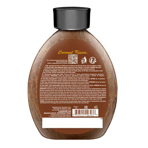 Back view showing product label information and directions for Ed Hardy Coconut Kisses tanning lotion.