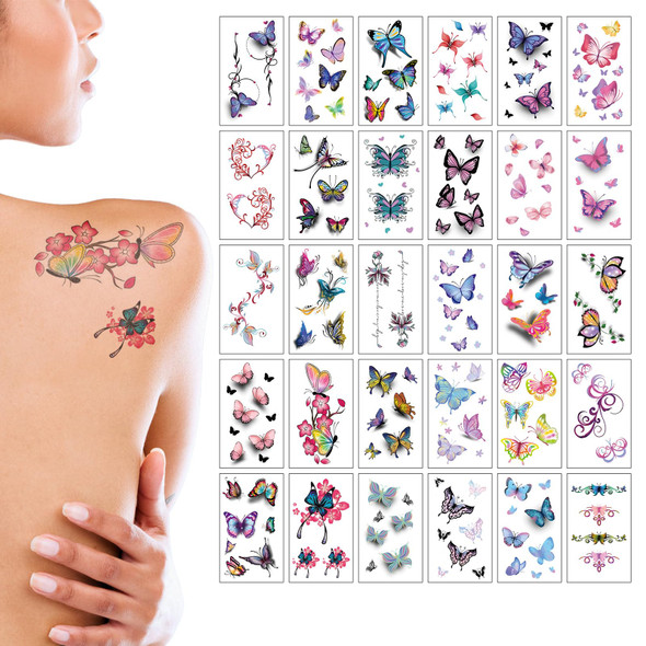 Gen'C Béauty Waterproof Tiny Temporary Tattoos Stickers 30 Pcs- 3D Butterfly