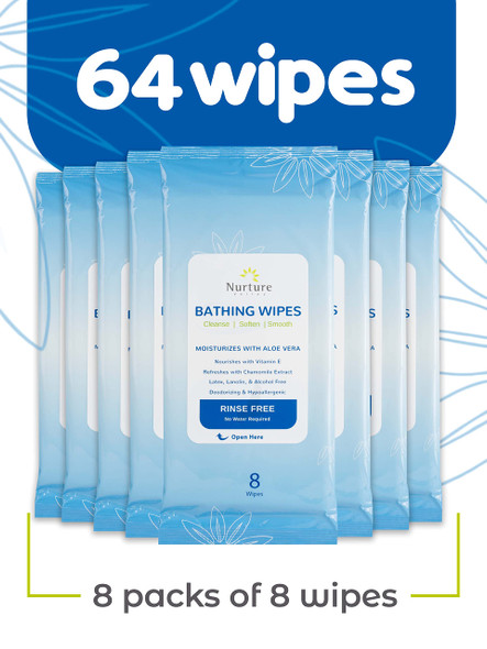 Nurture Valley Rinse Free Bathing Wipes 8 packs of 8 wipes, 64 wipes