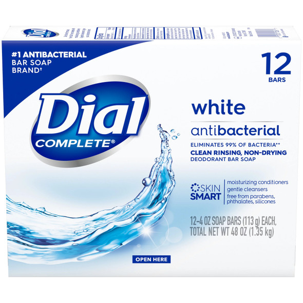 Side of Dial Antibacterial Deodorant White Soap 12 Bars