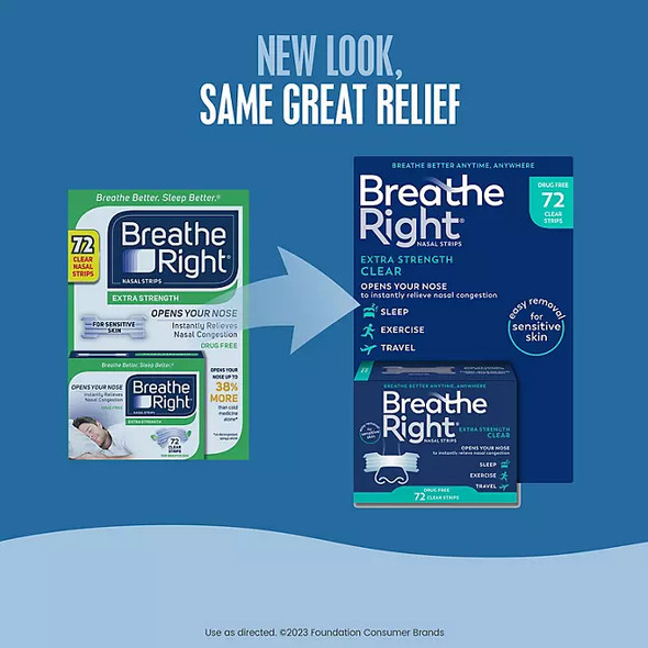 New Look for Breathe Right Extra Clear Nasal Strips 72 Count