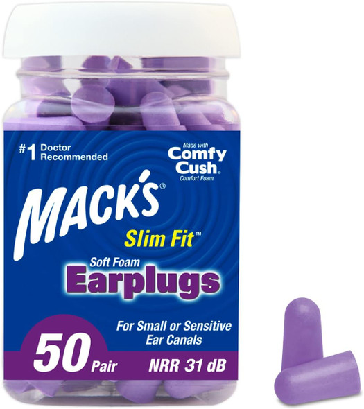 Mack's Slim Fit Soft Foam Earplugs Purple 50 Pairs