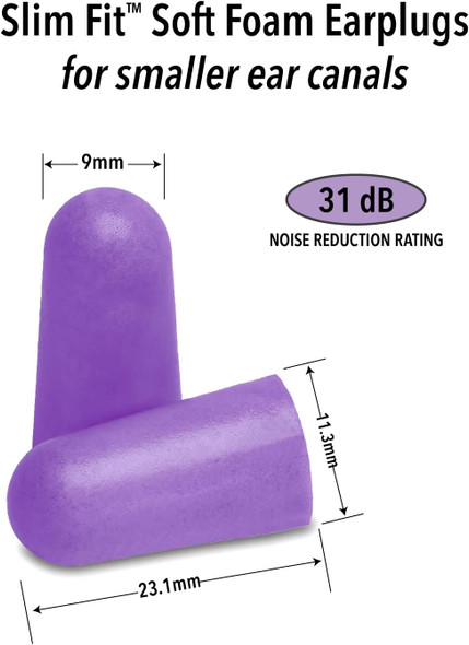 Each Size of Mack's Slim Fit Soft Foam Earplugs Purple