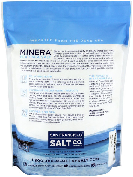 Back of Minera Dead Sea Salt 10 lb. Fine Grain Bulk Bag
