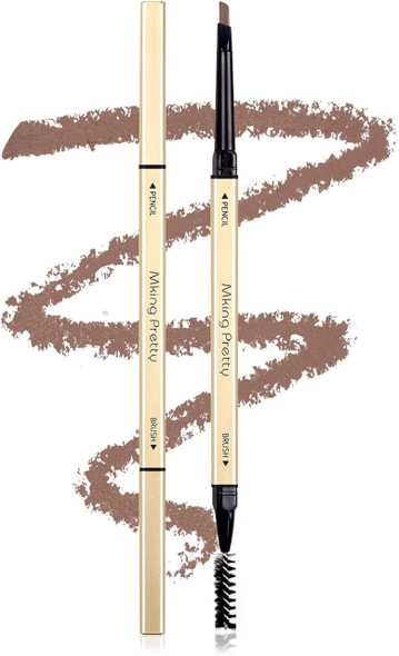 Gen'C Béauty Smooth Retractable Eyebrow Pencil in #02 Light Brown, with the triangular tip, spoolie and a sample stroke