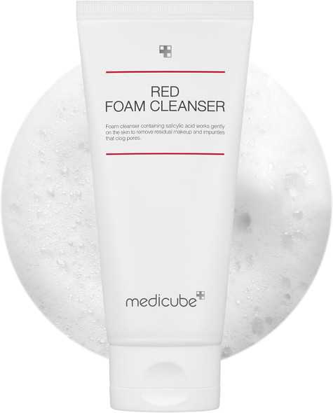 Medicube Red Foam Cleanser bottle with foam
