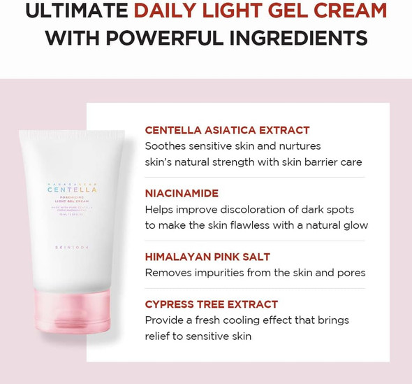 Skin application of SKIN1004 gel cream for pore care and calming effects.