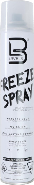 L3VEL3 Freeze Spray bottle, 400 ml, for strong hair hold.