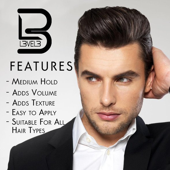 Hair styled with L3VEL3 Sculpting Clay, matte finish and texture.