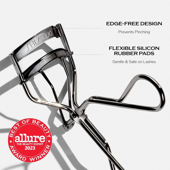 Ergonomic Shiseido eyelash curler with edge-free design