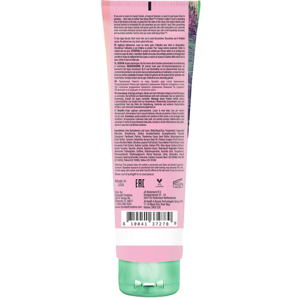 Back label details and ingredients of Bath and Body Works Vacay Vibes body cream packaging.