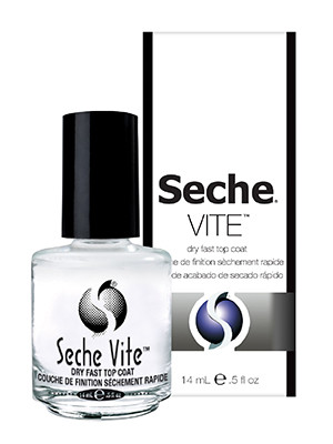 Seche Vite Dry Fast Top Coat 0.5 oz clear bottle with packaging box