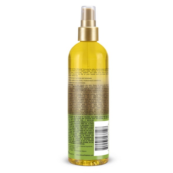 Back of African Pride Olive Miracle Braid Sheen Spray 12 oz