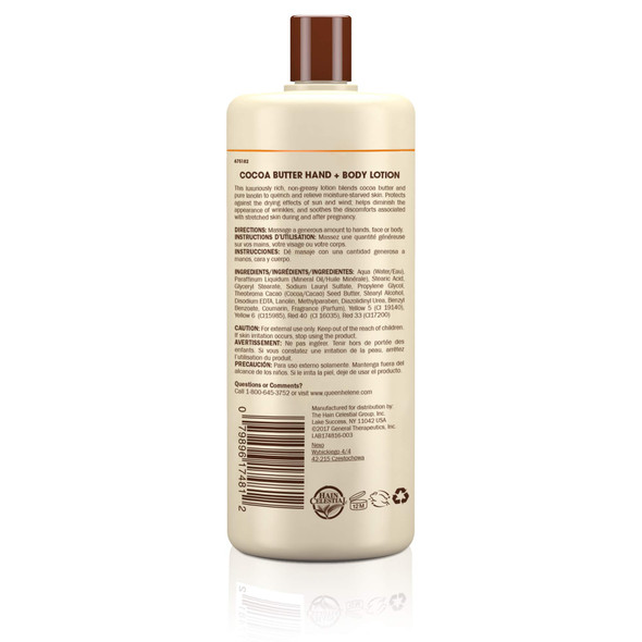 Back of Queen Helene Cocoa Butter Hand & Body Lotion 32 oz