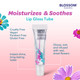 Moisturizes & Soothes lip gloss tube, glossy, wet and infused with real, dried flowers