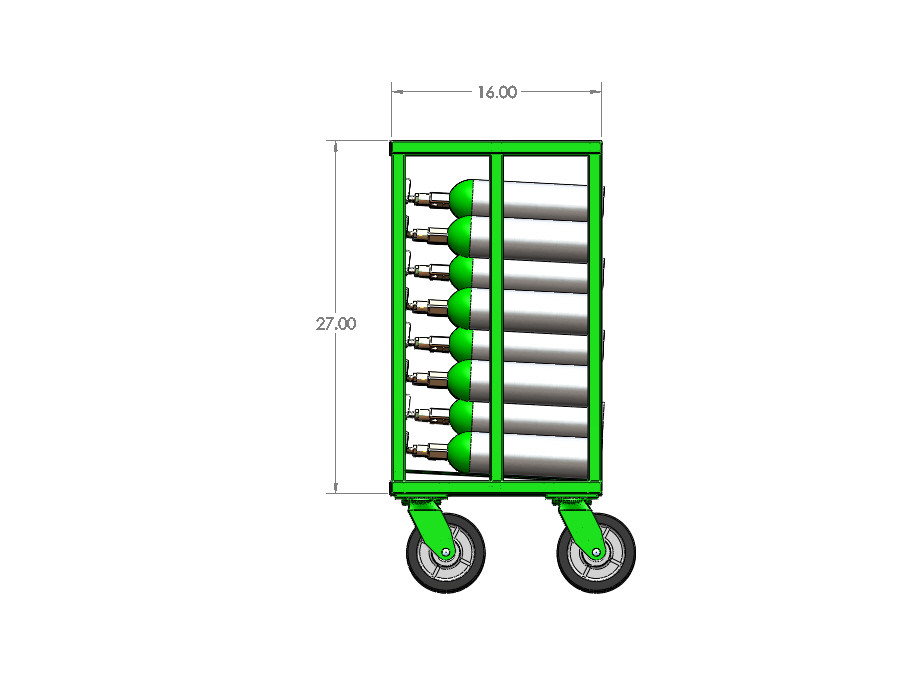 Oxygen Cylinder Transport Cart for 60 M6 (3.20" DIA) Style Cylinders