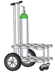 MRI Compatible Oxygen Cylinder Cart For 12 D or E (4.38" DIA) Style Oxygen Cylinders (1075A )