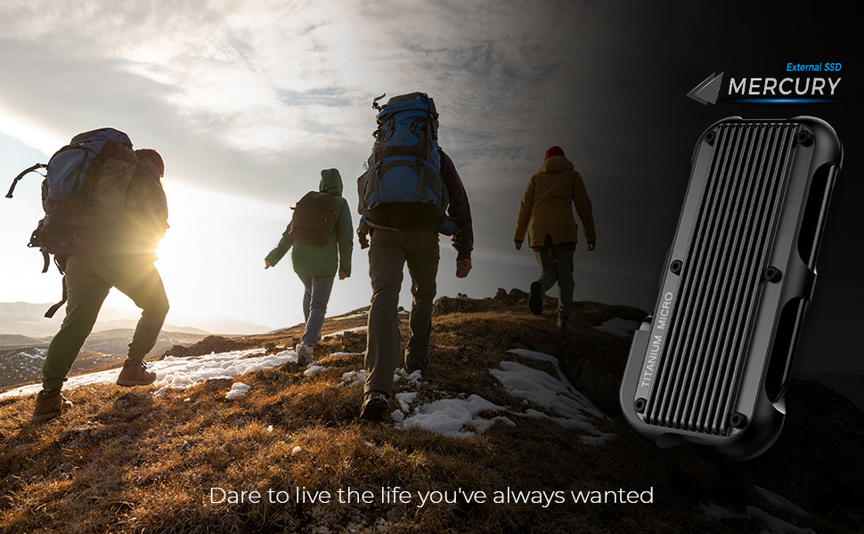 Portable SSD Mercury on the hill top mountain hike outdoor