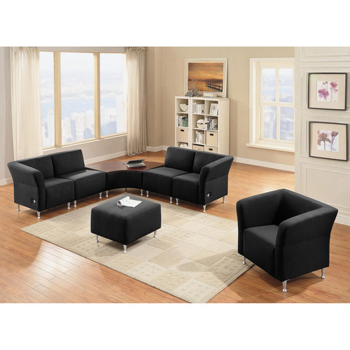 Lorell Fuze Modular Series Armless Lounge Chair - Black Leather Seat - Black Leather Back - Brushed (LLR86917)