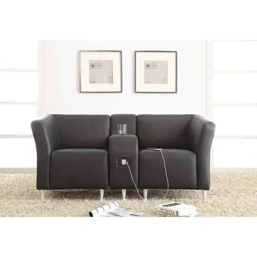 Lorell Fuze Modular Series Left Lounge Chair - Black Leather Seat - Black Leather Back - Brushed - (LLR86919)