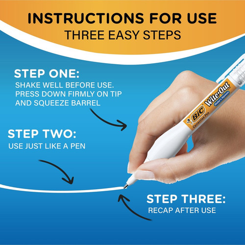 Wite-Out Shake 'N Squeeze Correction Pen - Pen Applicator - 8 mL - White - Fast-drying - 12 / Box (BICWOSQP11BX)