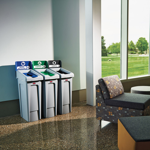 Rubbermaid Commercial Slim Jim Recycling Station - Black, Blue, Green - 1 Each (RCP2007918)