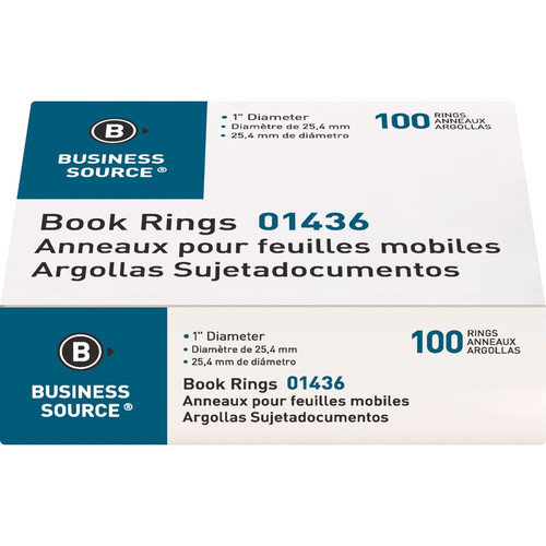 Business Source Standard Book Rings - 1" Diameter - Silver - Nickel Plated - 500 / Bundle (BSN01436BD)
