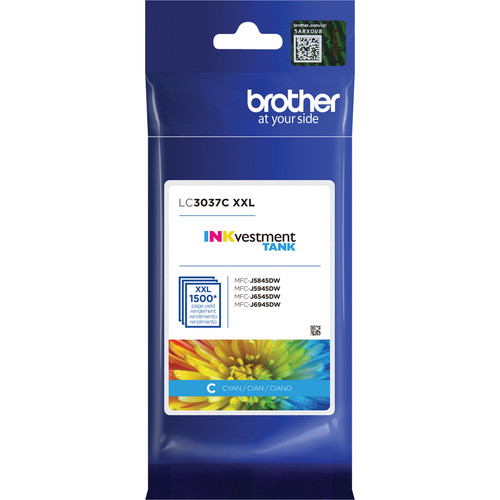 Brother Genuine LC3037C Super High-yield Cyan INKvestment Tank Ink Cartridge - 1500 Pages (BRTLC3037C)
