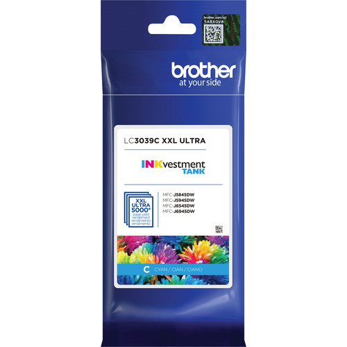 Brother Genuine LC3039C Ultra High-yield Cyan INKvestment Tank Ink Cartridge - 5000 Pages (BRTLC3039C)